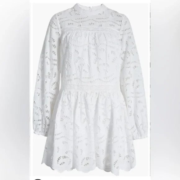 Chelsea 28 Embroidered Eyelet Long Sleeve Cotton Minidress, Size L - Picture 1 of 15